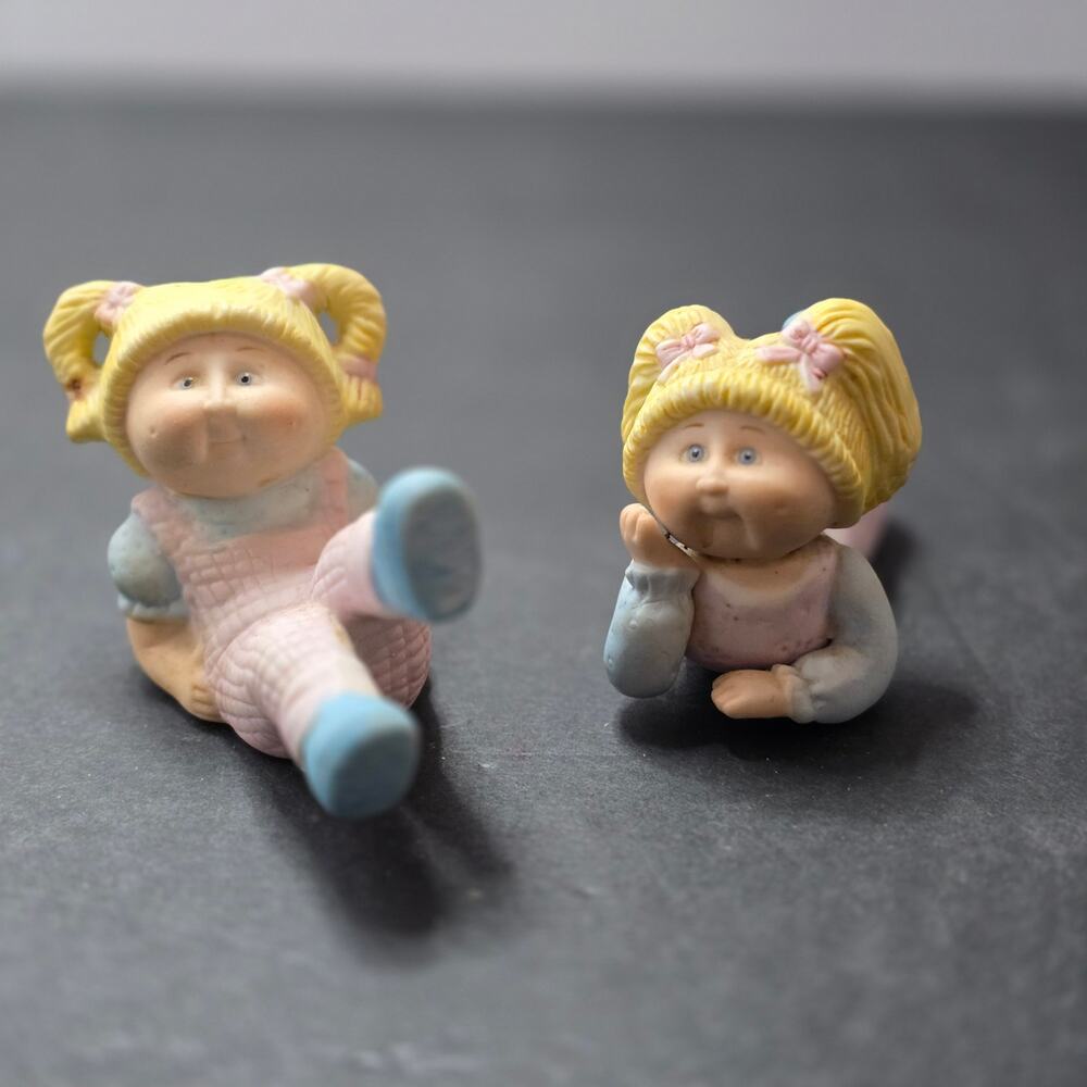 Cabbage Patch Kids 1984 Porcelain Figurines Pair Blonde Pigtails OAA Vintage